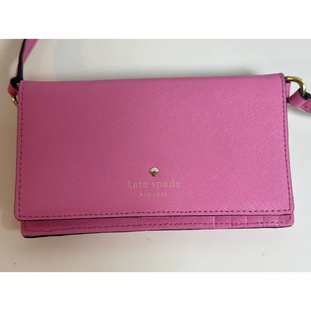 Kate Spade Cedar Street Cali Leather Cross Body Clutch Pink Trifold Wallet Small